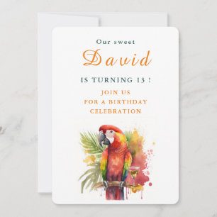 Perroquet d'aquarelle - Carte d'invitation d'anniv