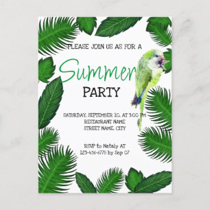 Perroquet vert et palmier feuille été invitation