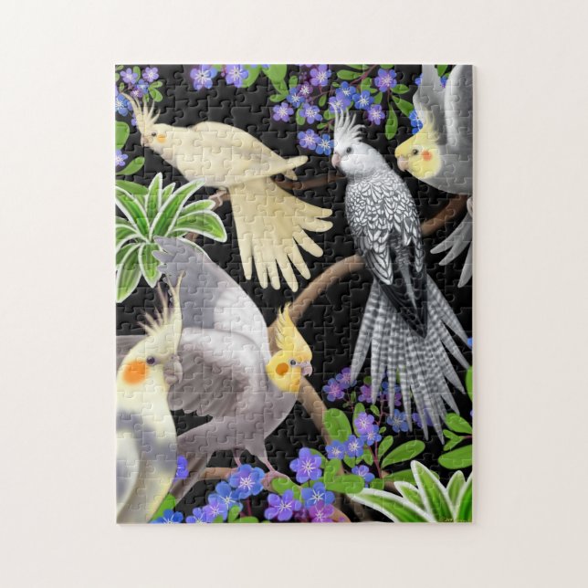 Perroquets de Cockatiel dans le puzzle de myosotis (Vertical)