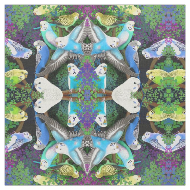 Perroquets de perruche dans le tissu de fougères (Échantillon)