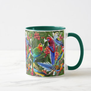 Perroquets de Rosella dans la tasse de sonnerie de