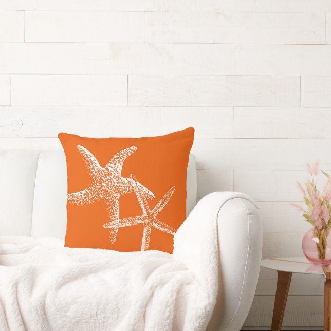 Persimmon Orange Starfish Couple Coussin décoratif (Canapé)