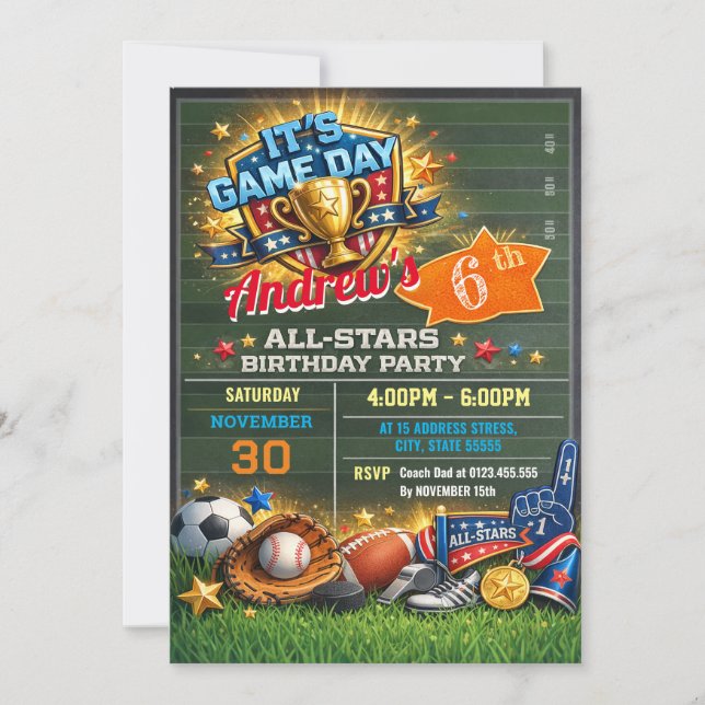 Personal All Star Birthday For kid Invitation  (Devant)