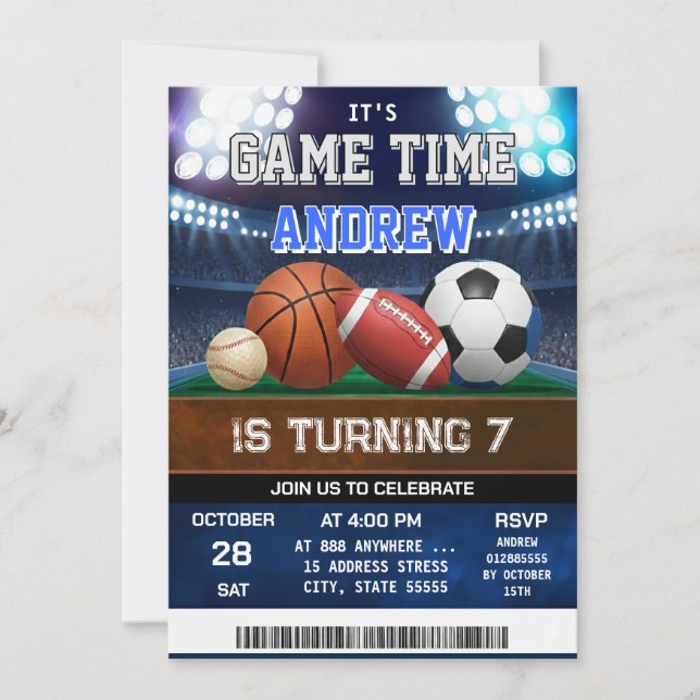 Personal All Star Sports Birthday Invitation (Devant)