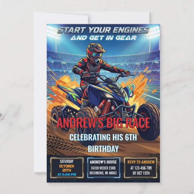 Personal ATV Birthday Party Invitation  (Devant)