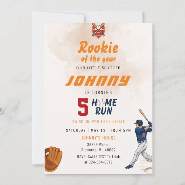 Personal Baseball Birthday Party Invitation (Devant)