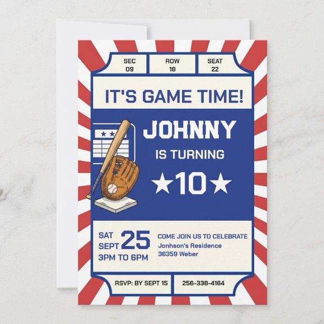 Personal Baseball Birthday Party Invitation (Devant)