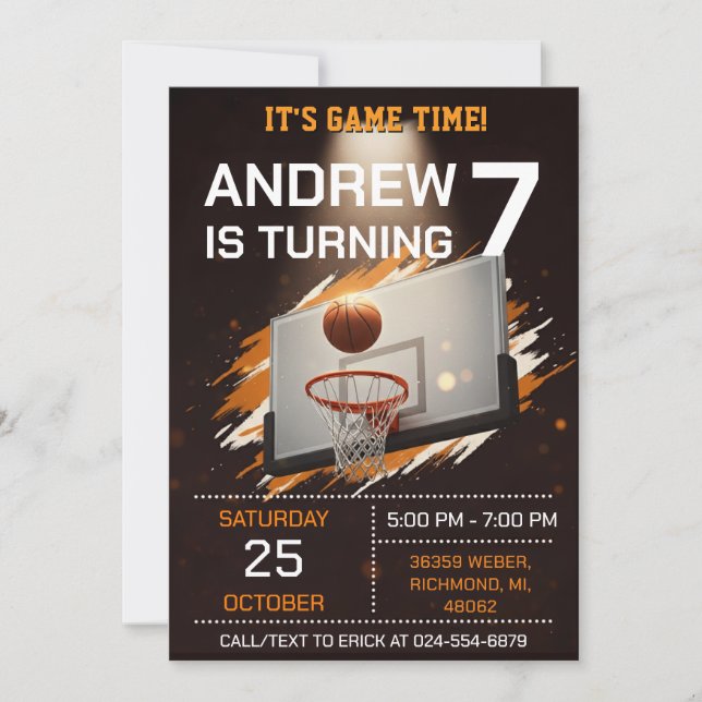 Personal Basketball Birthday Invitation Party (Devant)