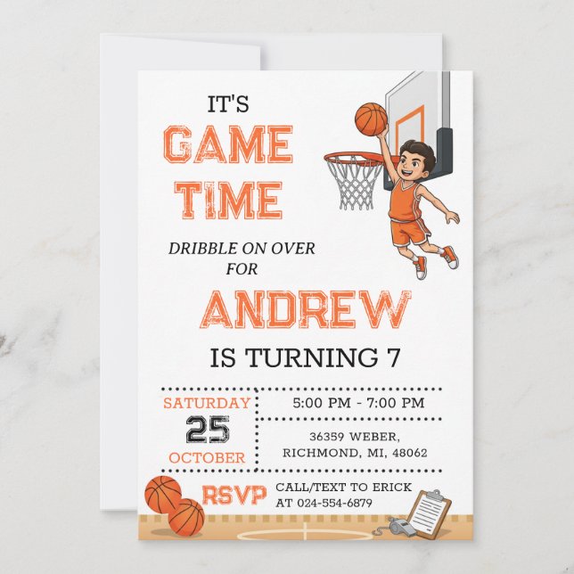 Personal Basketball Birthday Invitation Party (Devant)