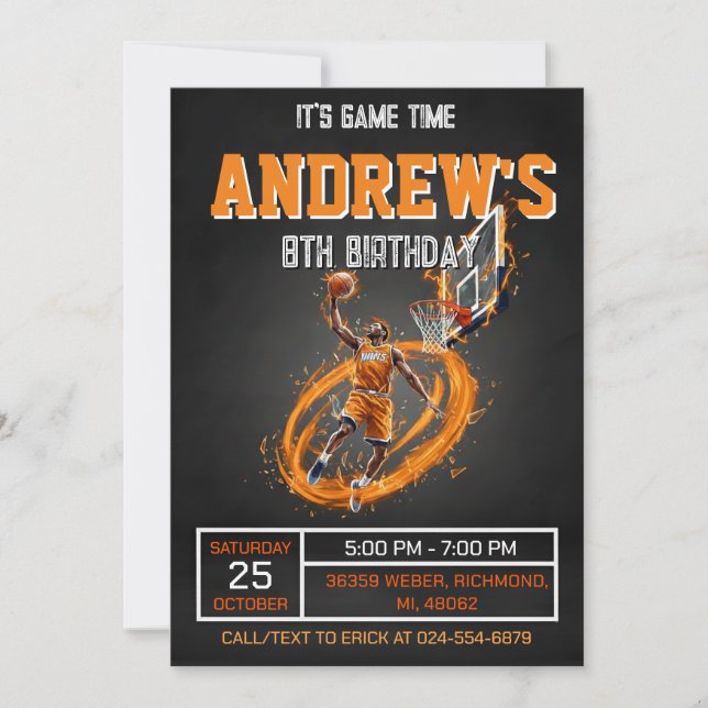 Personal Basketball Birthday Invitation Party (Devant)