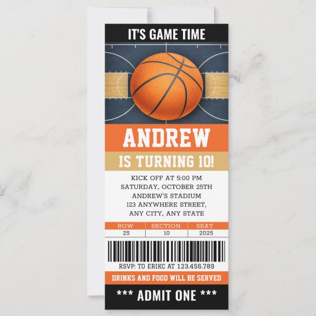 Personal Basketball Ticket Birthday Invitation (Devant)
