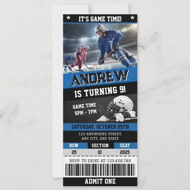 Personal Digital Hockey Ticket Birthday Invitation (Devant)