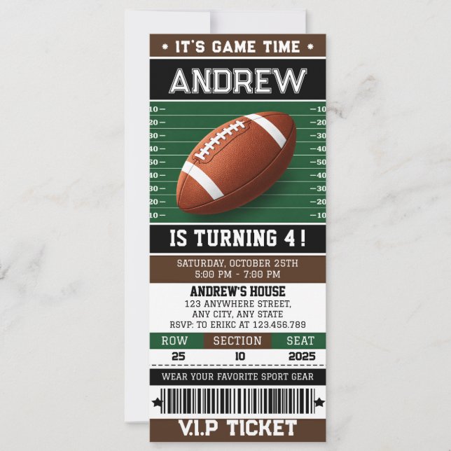 Personal Football Ticket Birthday Invitation (Devant)
