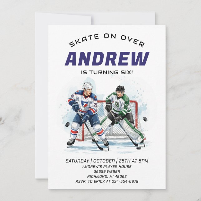 Personal Hockey Theme Birthday Party Invitation (Devant)