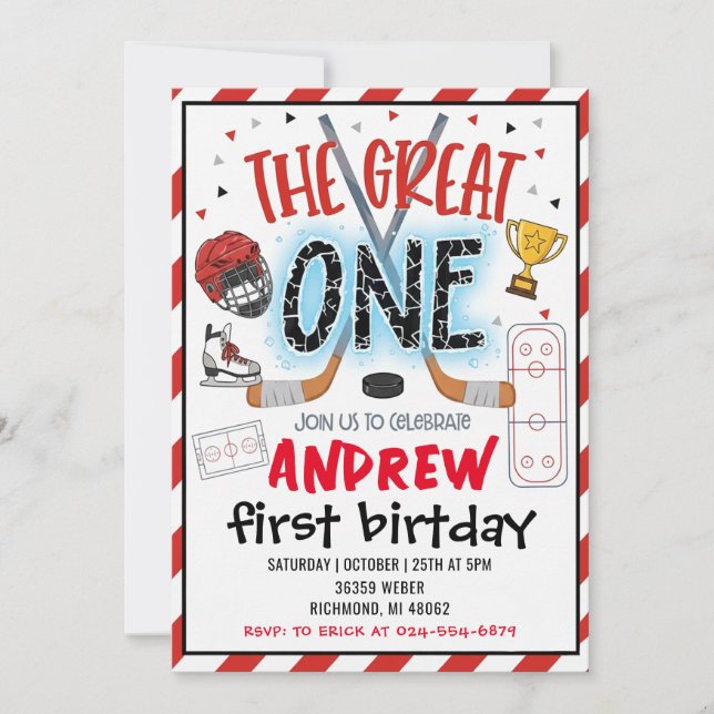 Personal Hockey Theme First Birthday Invitation (Devant)
