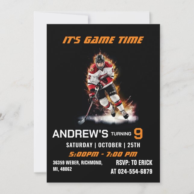 Personal Ice Hockey Birthday Invitations (Devant)