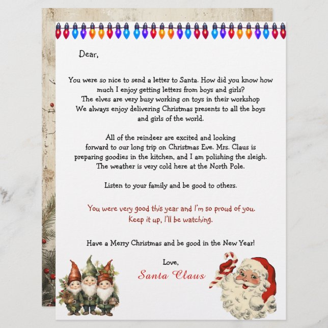 Personal Letter From Santa Claus Lights Elves (Devant / Derrière)