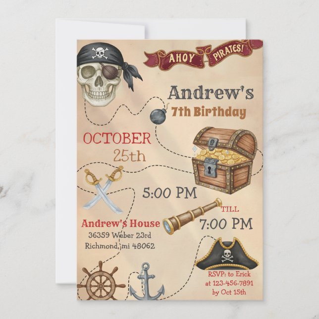 Personal Pirate Birthday Party Invitation Card (Devant)