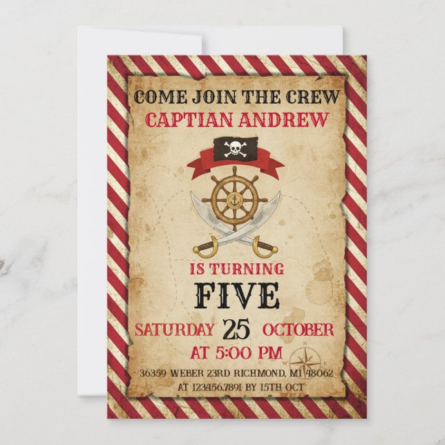 Personal Pirate Birthday Party Invitation Card (Devant)