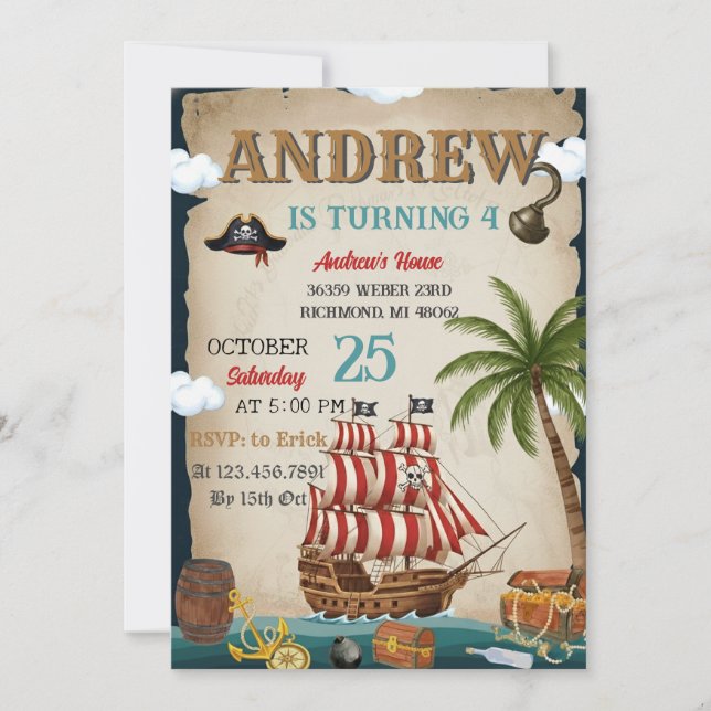 Personal Pirate Birthday Party Invitation Card (Devant)