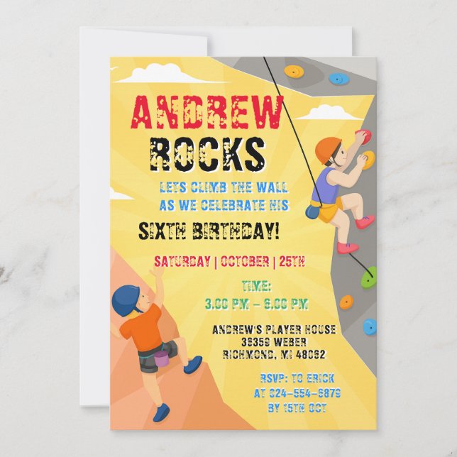 Personal Rock Climbing Birthday Invitation (Devant)