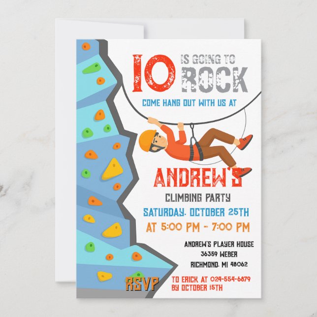 Personal Rock Climbing Birthday Party Invitation (Devant)