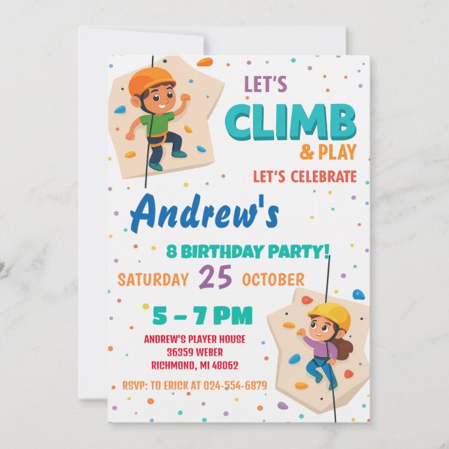 Personal Rock Climbing Birthday Party Invitation (Devant)