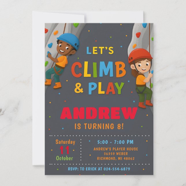 Personal Rock Climbing Birthday Party Invitation (Devant)