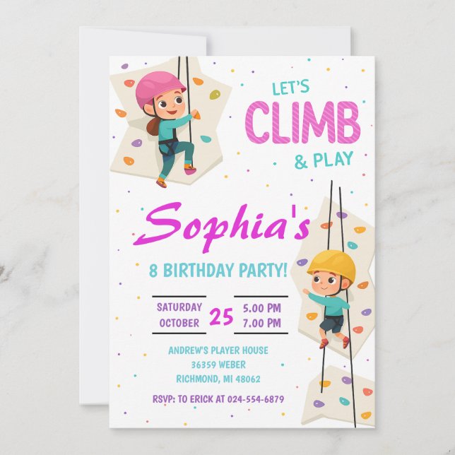 Personal Rock Climbing Birthday Party Invitation (Devant)