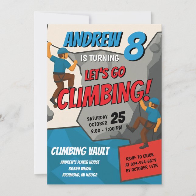 Personal Rock Climbing Birthday Party Invitation (Devant)