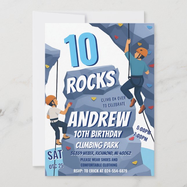 Personal Rock Climbing Birthday Party Invitation (Devant)