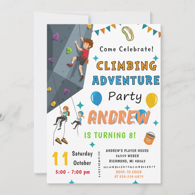 Personal Rock Climbing Birthday Party Invitation (Devant)