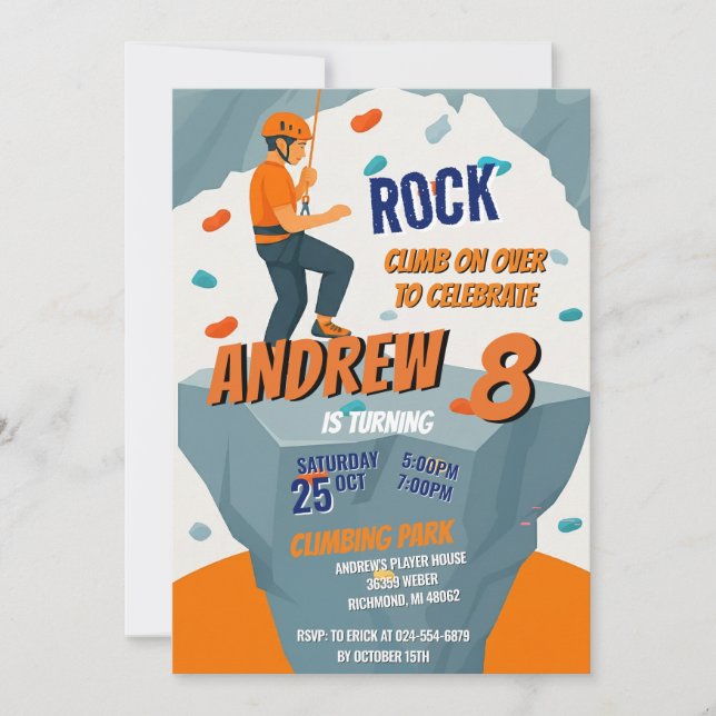 Personal Rock Climbing Birthday Party Invitation (Devant)