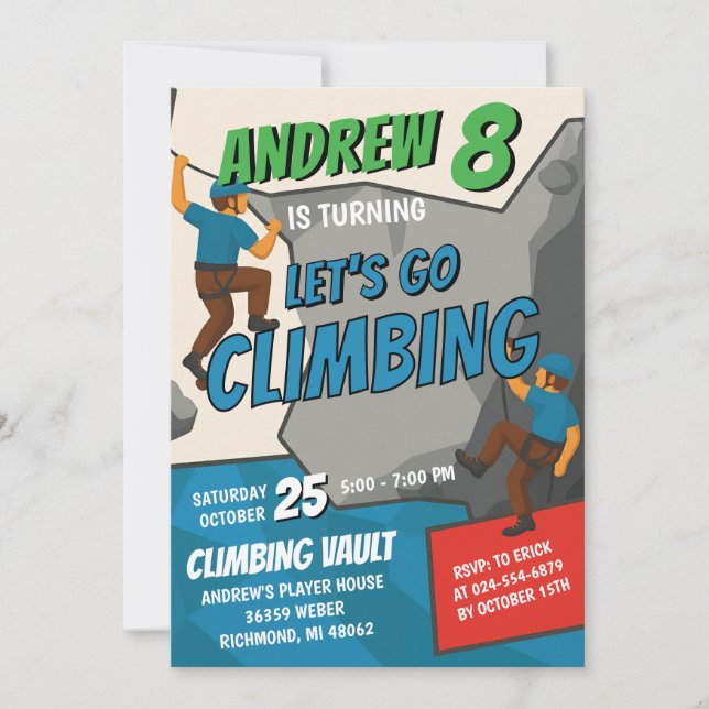 Personal Rock Climbing Birthday Party Invitation (Devant)