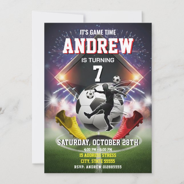 Personal Soccer Birthday Printable Invitation (Devant)