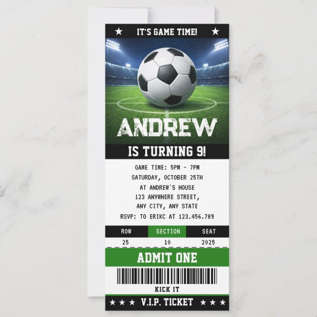 Personal Soccer game Ticket Birthday Invitation (Devant)