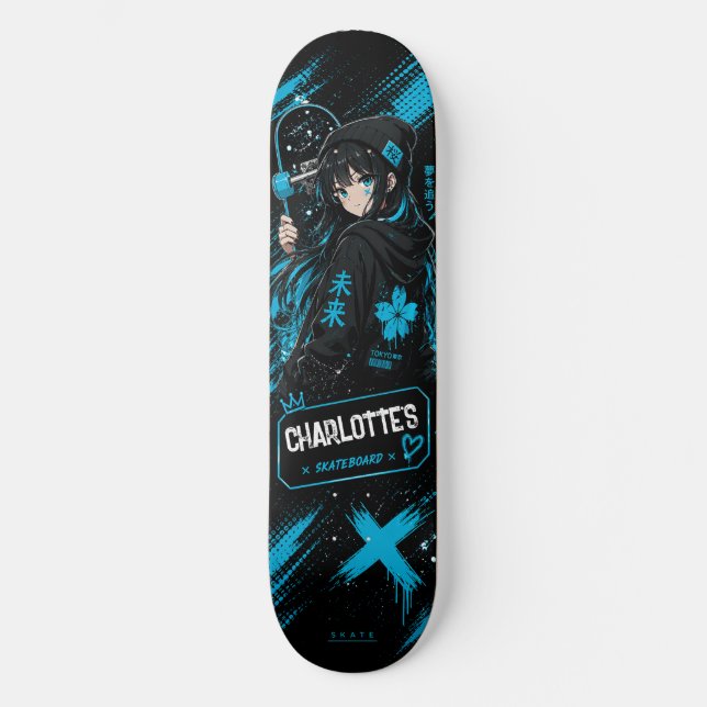 Personalised Anime Cyan Skateboard Deck (Recto)