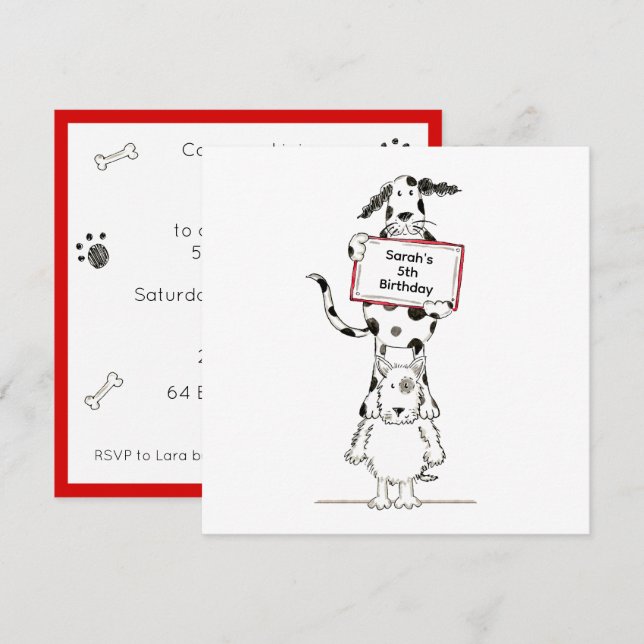 Personalised Cute Dog Acrobats Birthday Invitation (Devant / Derrière)