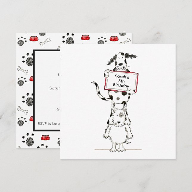 Personalised Cute Dog Acrobats Birthday Invitation (Devant / Derrière)