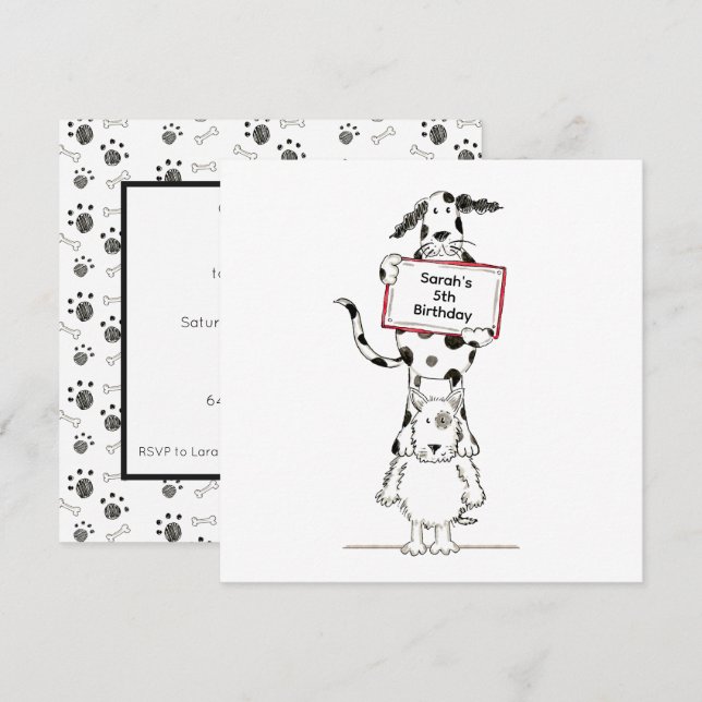 Personalised Cute Dog Acrobats Birthday Invitation (Devant / Derrière)