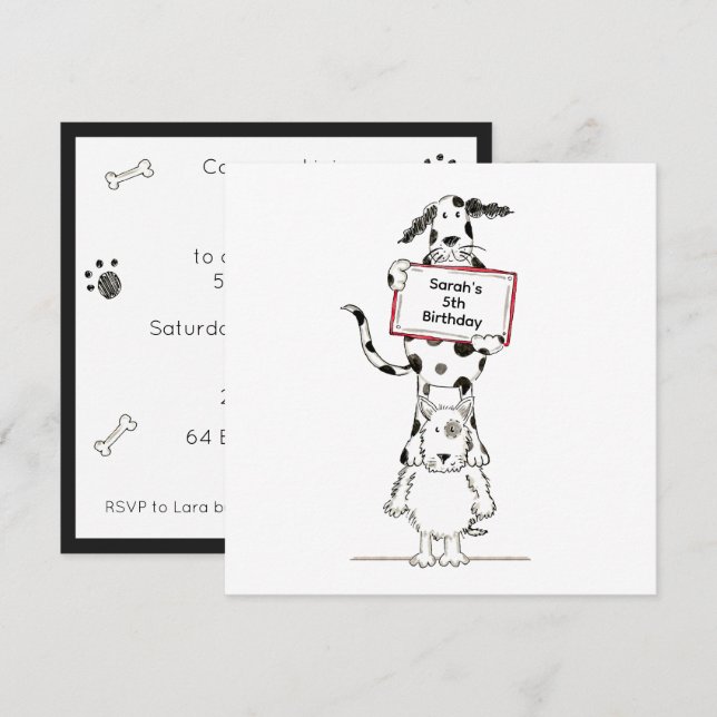 Personalised Cute Dog Acrobats Birthday Invitation (Devant / Derrière)