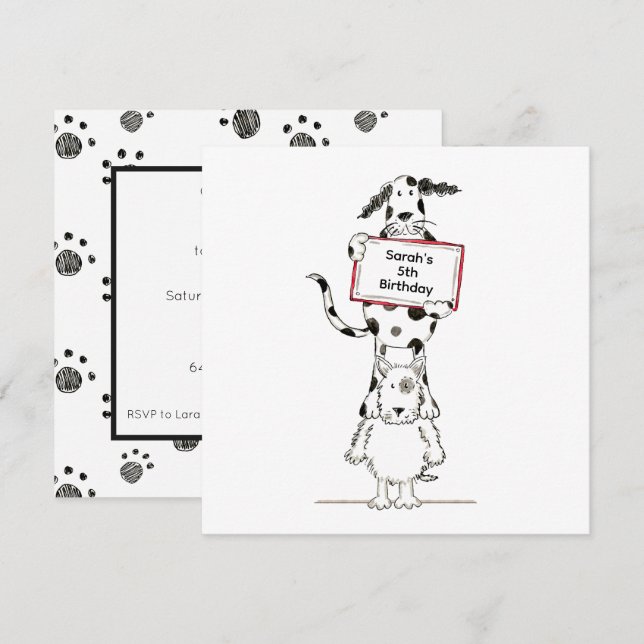 Personalised Cute Dog Acrobats Birthday Invitation (Devant / Derrière)