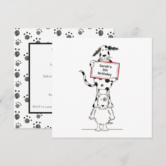 Personalised Cute Dog Acrobats Birthday Invitation (Devant / Derrière)