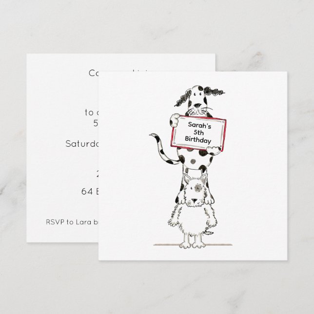 Personalised Cute Dog Acrobats Birthday Invitation (Devant / Derrière)