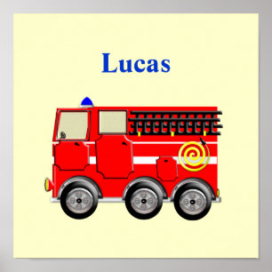 Personalised Fire Engine Boy's Cute Poster Print