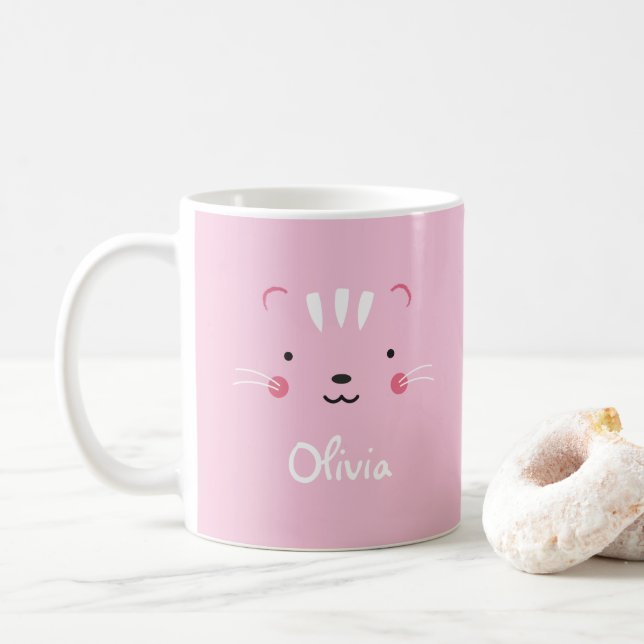 Personalize rougissent tasse adorable rose de chat (Avec donut)