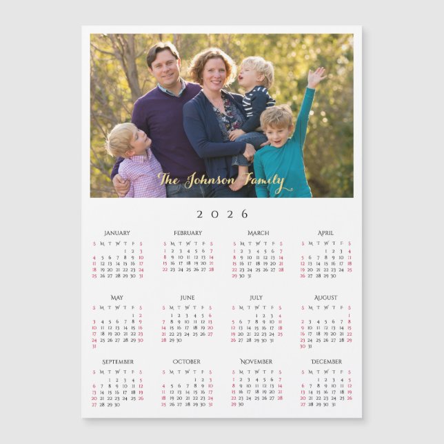 Personalized 2026 Family Name Photo Calendar Card (Devant)
