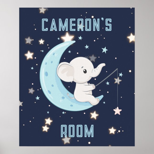 Personalized Baby Elephant Fishing 4 Stars Poster  (Devant)