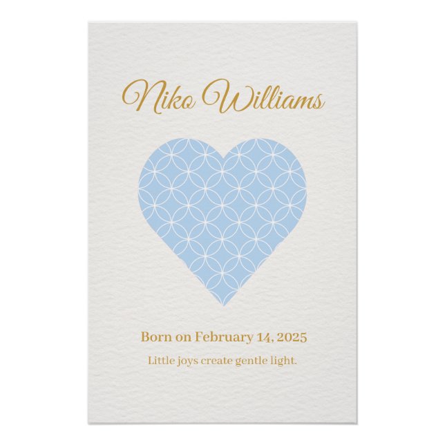 Personalized Baby Name Poster – Blue Shippo Heart (Devant)