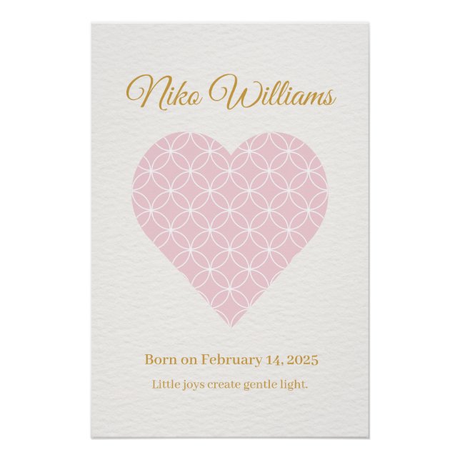 Personalized Baby Name Poster – Pink Shippo Heart (Devant)